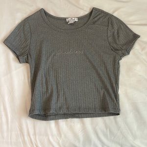 Gray crop top “kindness” shirt